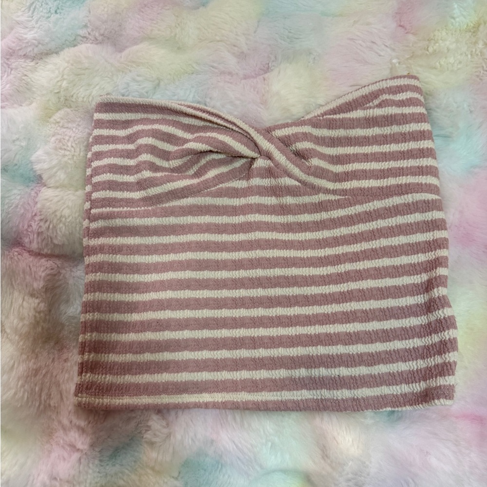 Antistar Pink and White Striped Seersucker Tube Top - Large